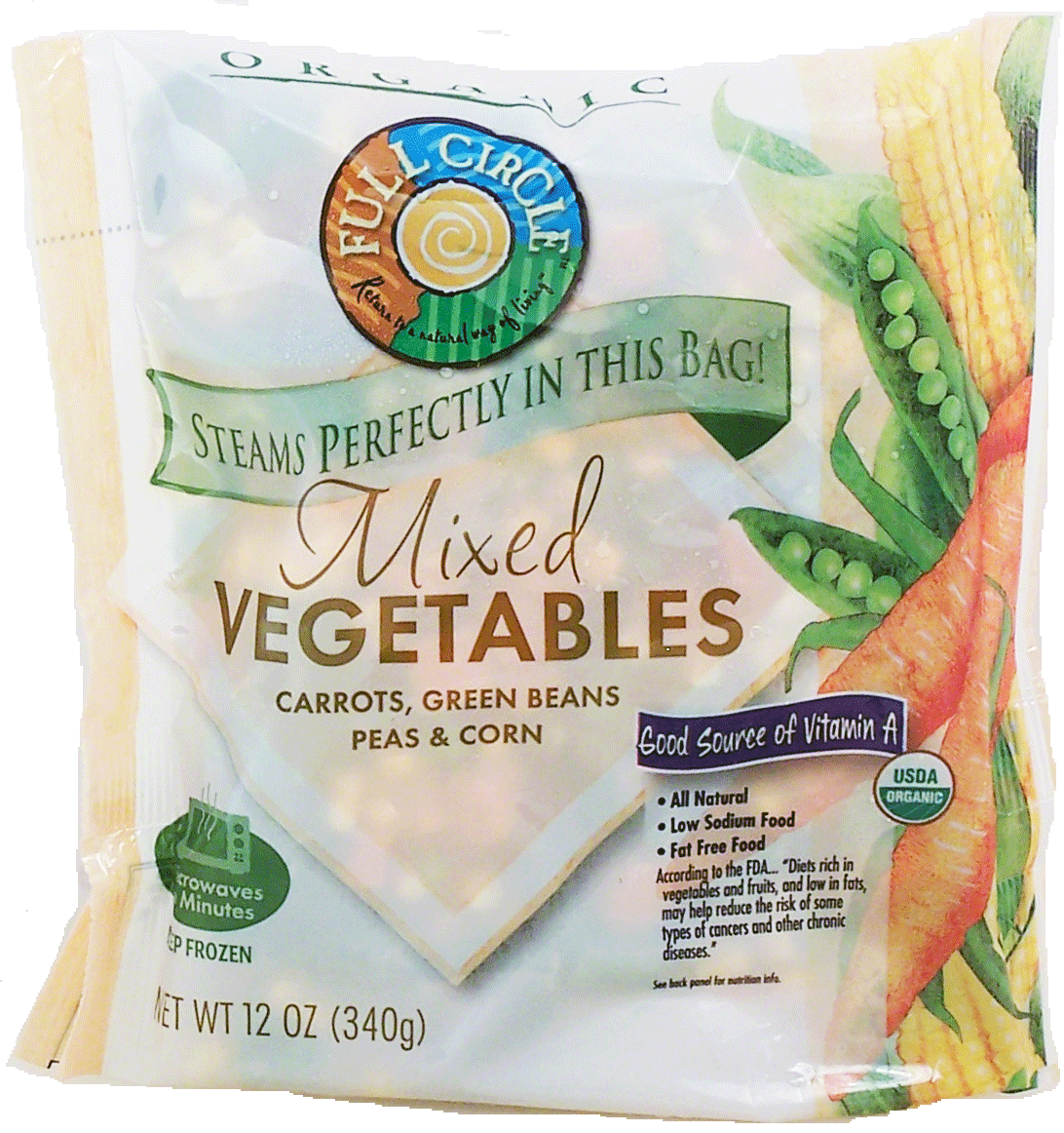 Full Circle Organic mixed vegetables; carrots, green beans, peas & corn, steams in bag Full-Size Picture